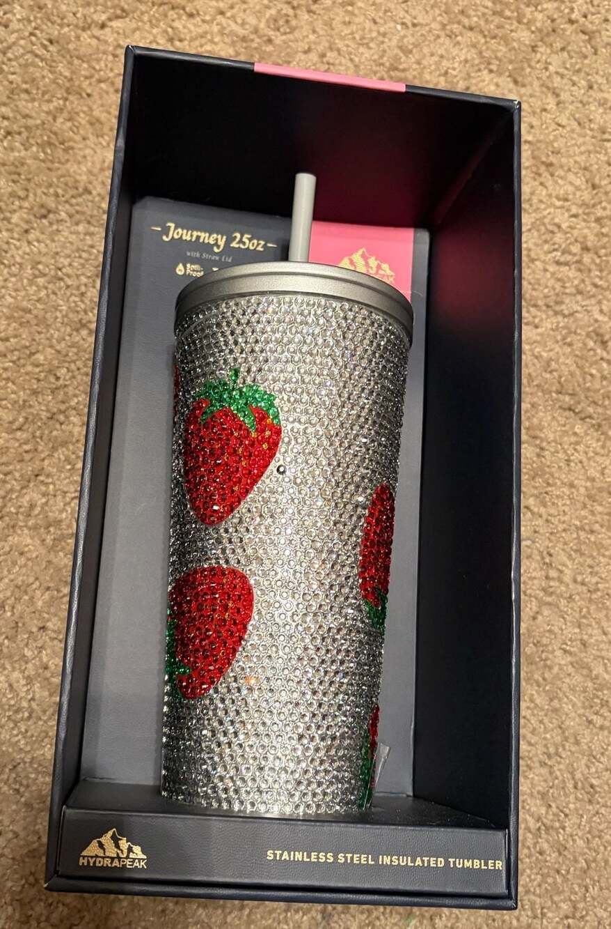 Hydrapeak Journey 25oz Bling Strawberry Stainless Steel Insulated Tumbler